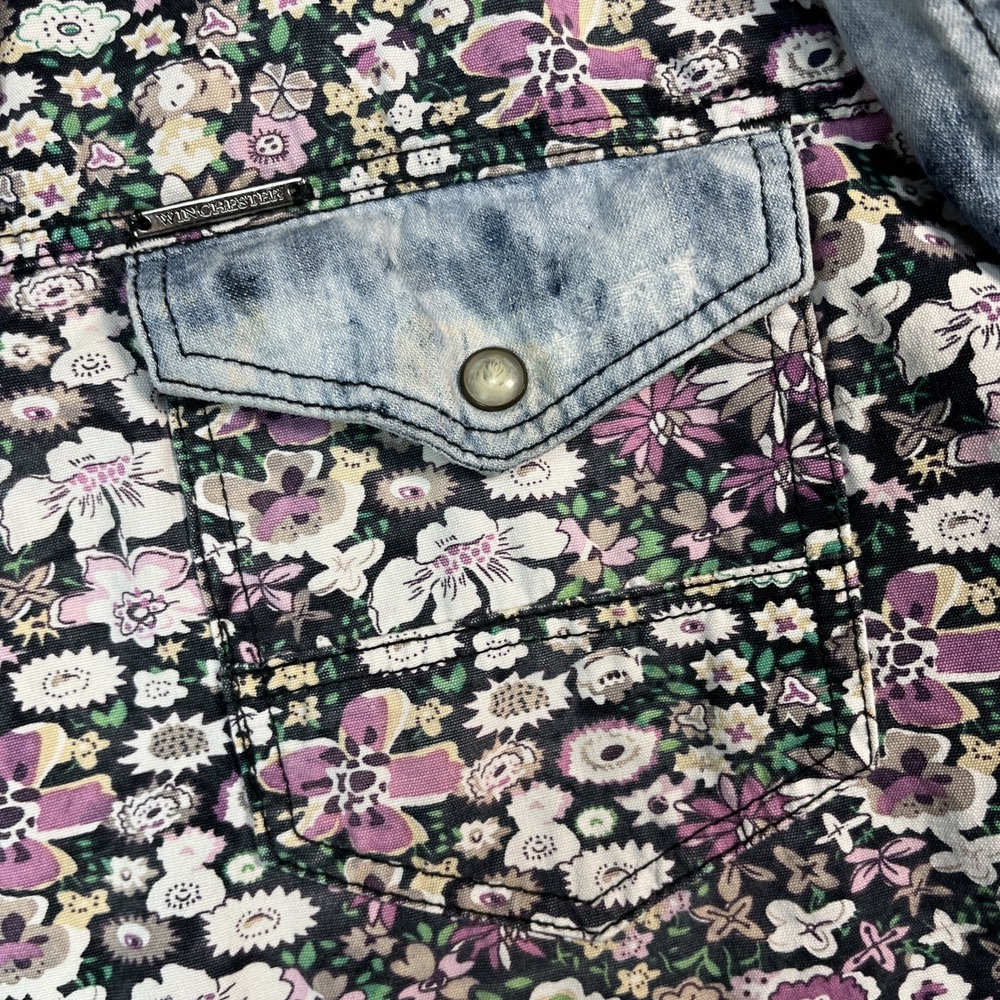 Winchester Premium Pearl Snap Shirt Men's L Western Floral Print Denim Retro L/S - Picture 5 of 12